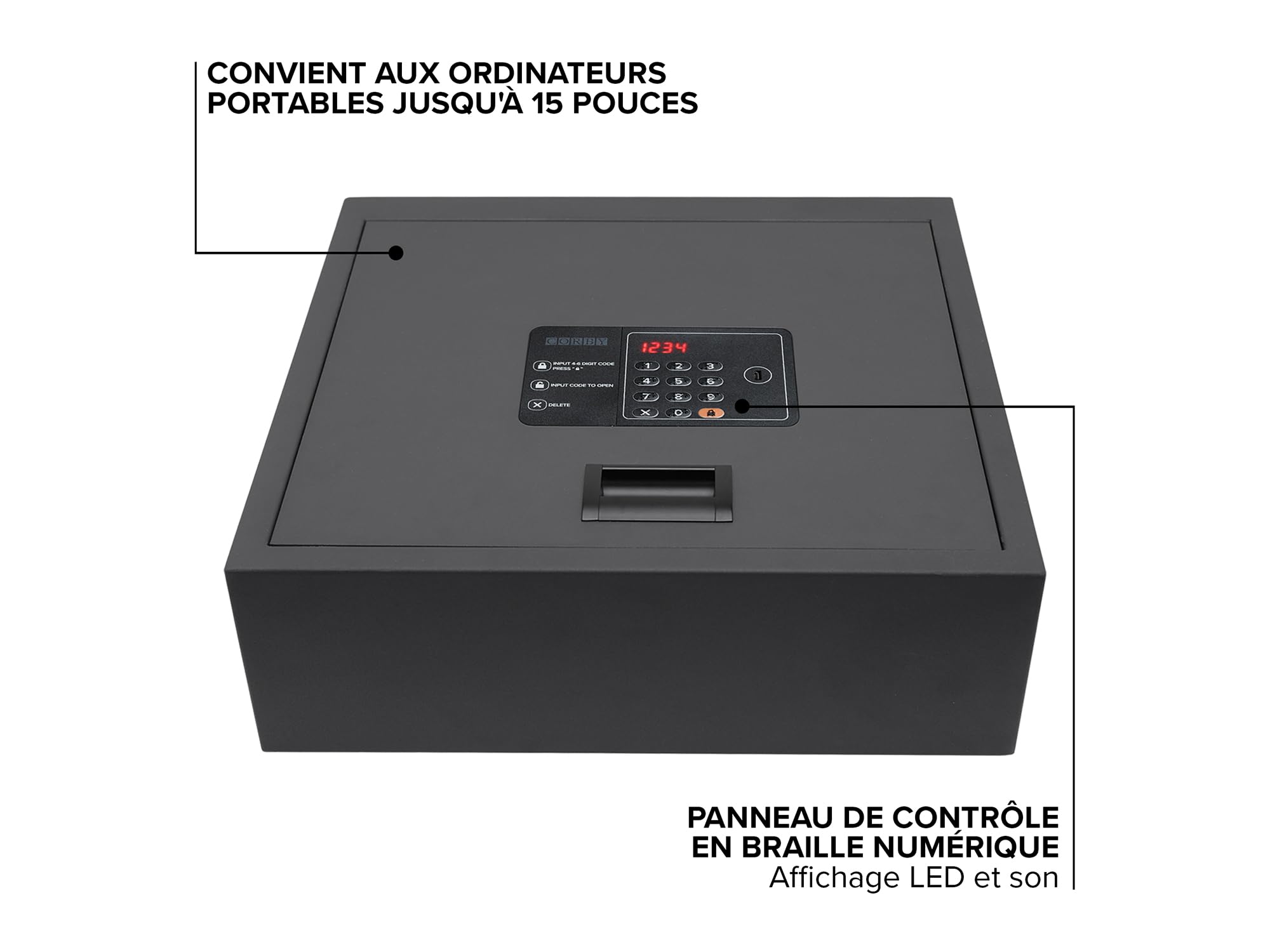 Corby Mayfair Coffre-fort numérique pour ordinateur portable avec ouverture sur le dessus Noir