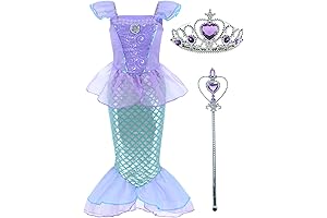 Little Mermaid Costume for Girls with Crown and Mace Dress Up