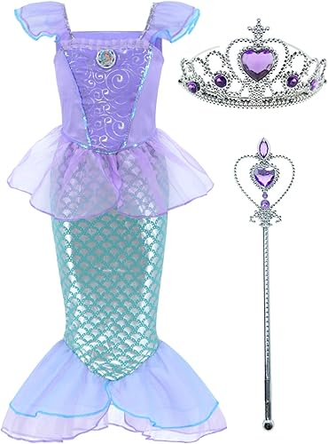 Little Girls Mermaid Princess Costume Dress for Girls Dress Up Party with Crown Mace 4-12 Years Little Girls Mermaid Princess Costume Dress for Girls Dress Up Party with Crown Mace 4-12 Years