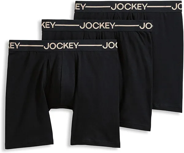 Jockey Men's Underwear Organic Cotton Stretch 6.5" Boxer Brief - 3 Pack, Black, M