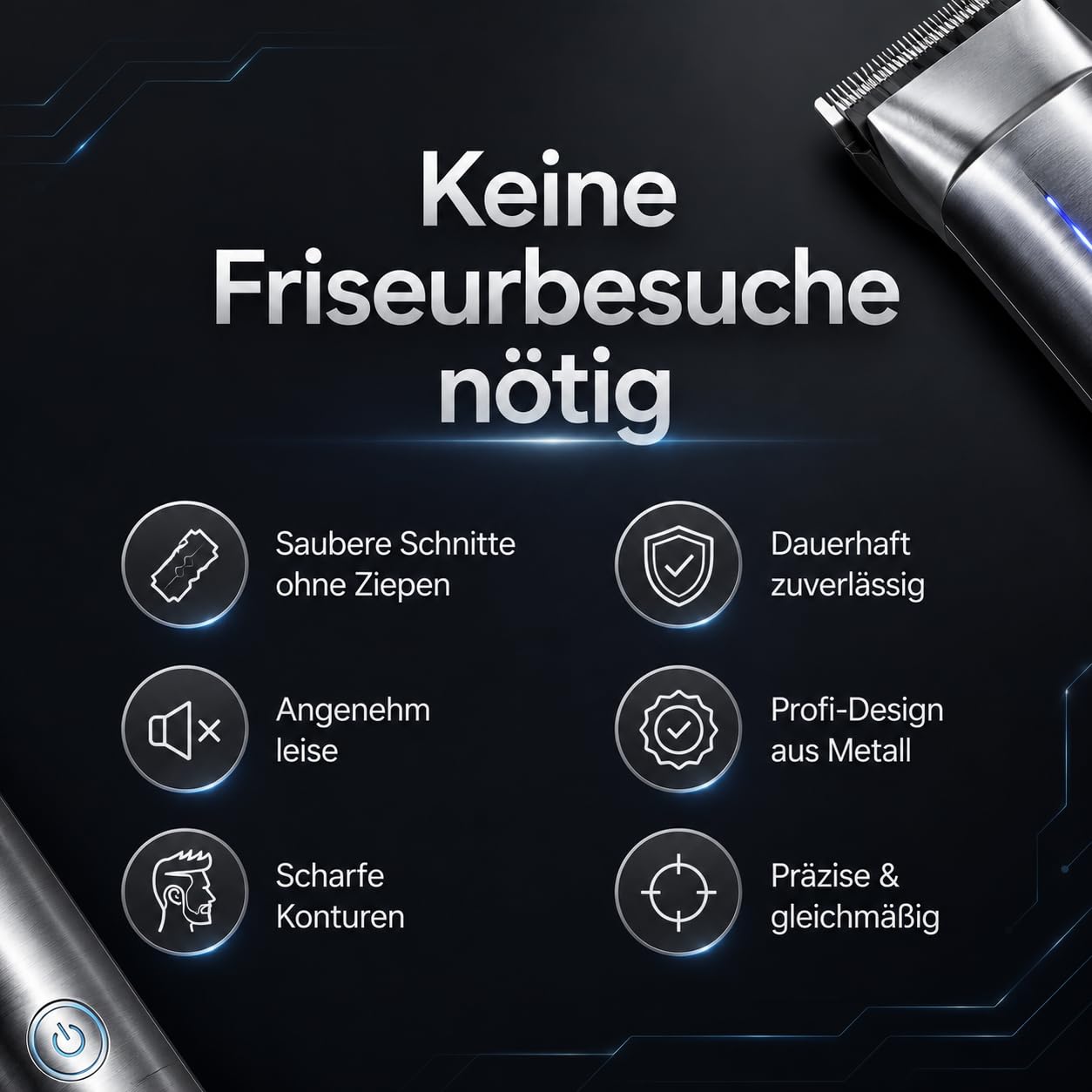 ProTrim 2.0 Haarschneider mit LCD und Edelstahlklingen für Haar und Bart | LCD-Farbdisplay, Edelstahlklingen, 8 Kämme von 3 bis 25 mm und bis zu 180 Minuten Laufzeit für flexible Pflege.