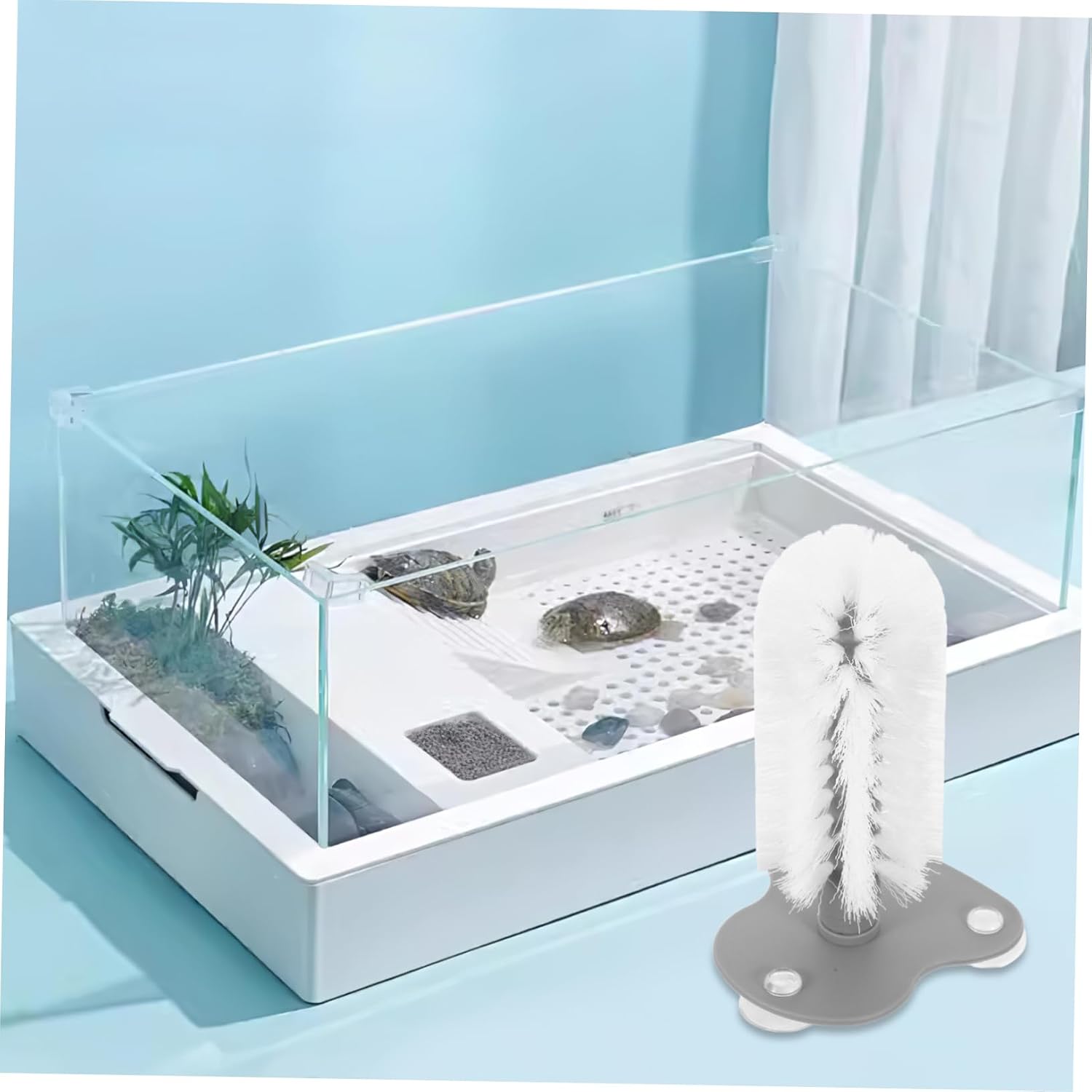 Toyvian Turtle Cleaning Brush with Strong Suction Cup Multi Functional Turtle Scratcher for Shell Mud Removal Safe Material for Turtle Tank Accessories