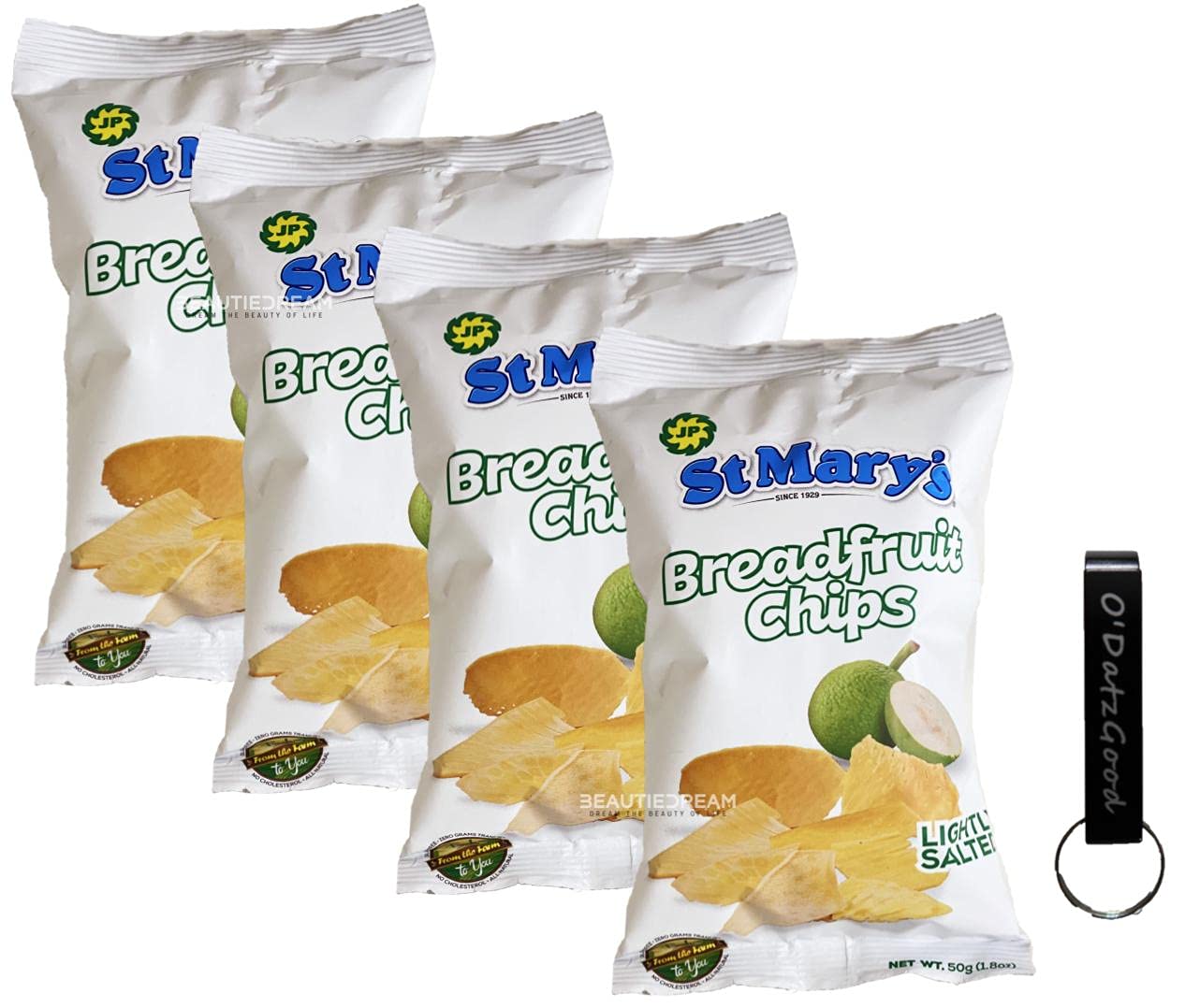 Breadfruit Chips by St Marys Pack of 4 Sealed with O Datz Good Packaging and Keychain Bottle Opener