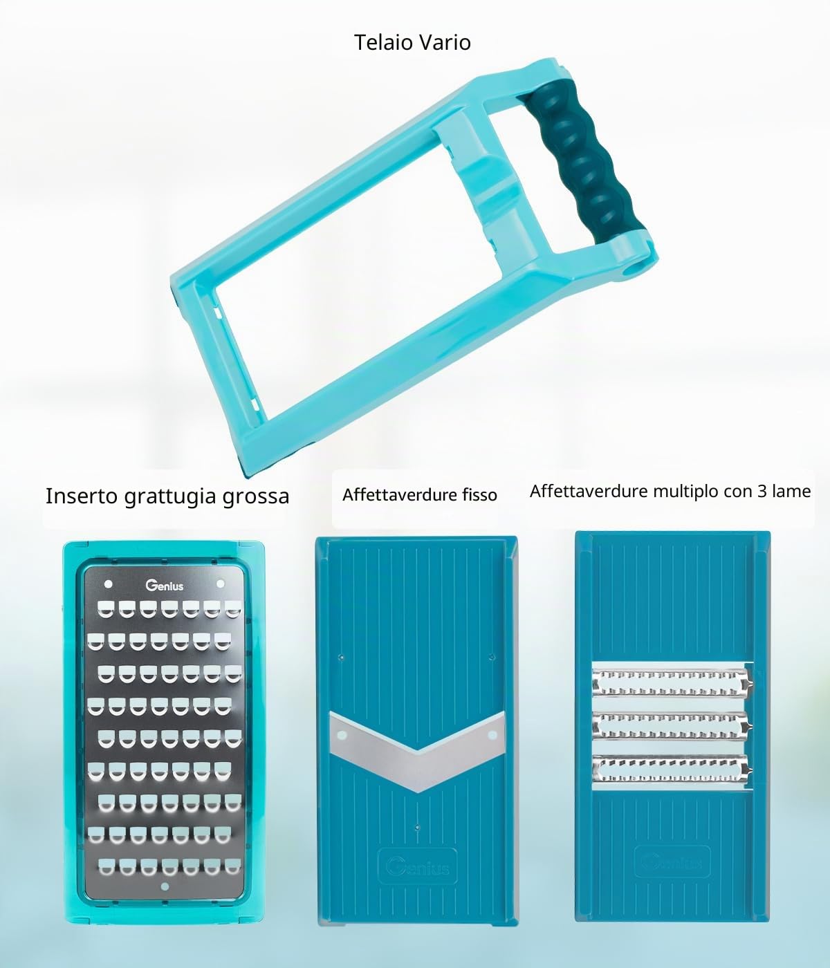 Genius Nicer Dicer Chef Professional Deluxe - Affettatrice manuale per verdure, 39 pezzi, con contenitore da 5,2 l e coperchio in vetro da 2,8 l