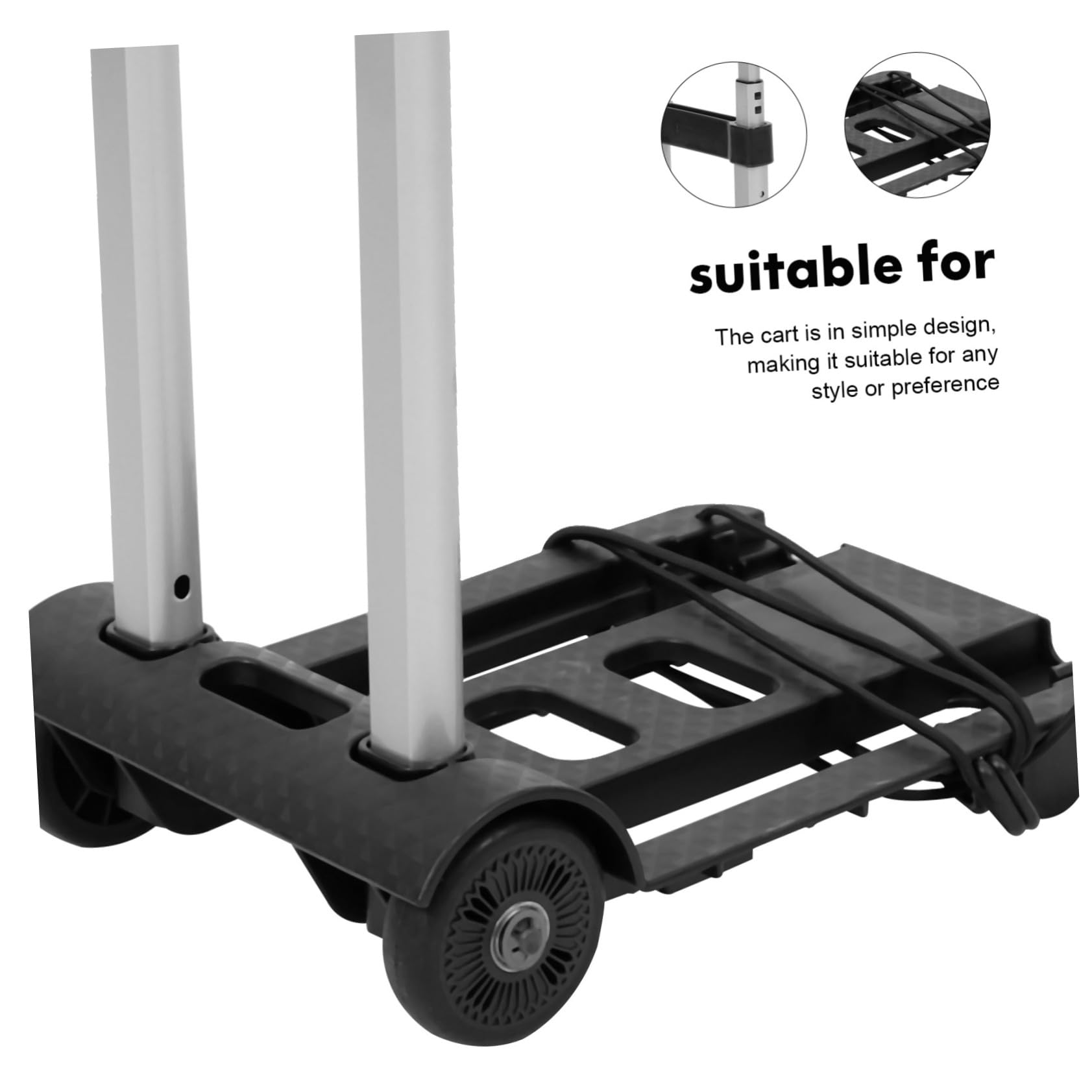Carrito de Compras Plegable Ligero de Hierro y Aluminio Negro | Dos Ruedas, Asa Telescópica y Correa Incluida, Diseño Simple y Funcional para Transporte de Materiales