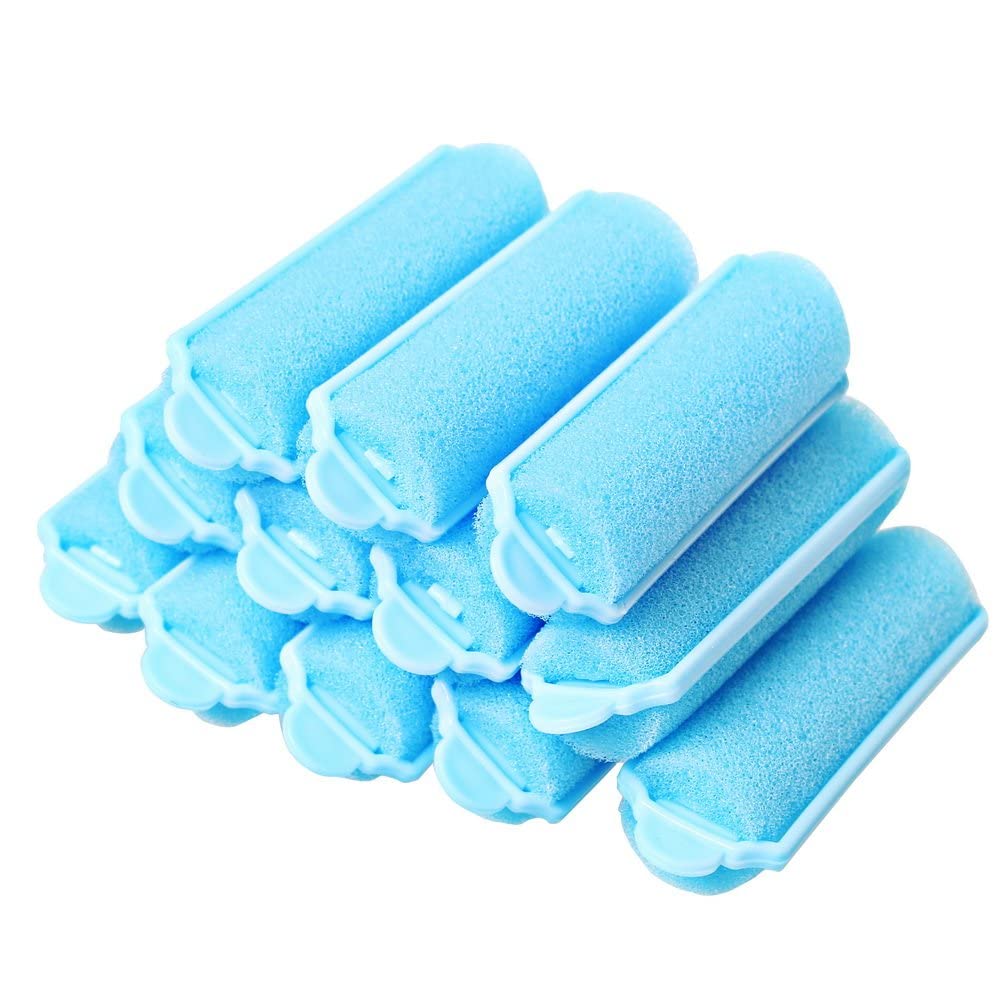 12 Pcs Foam Sponge Hair Rollers, Blue Hair Curlers Bouncy Curls Style Tools Accessories (BLUE)