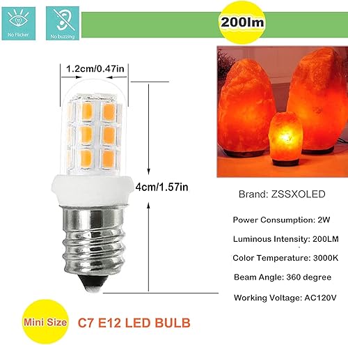 Miniatura 2 de ZSSXOLED Paquete de 8 bombillas LED C7 E12 de repuesto para lámparas de sal del Himalaya de 15 W, bombillas de luz nocturna, candelabros, bombillas