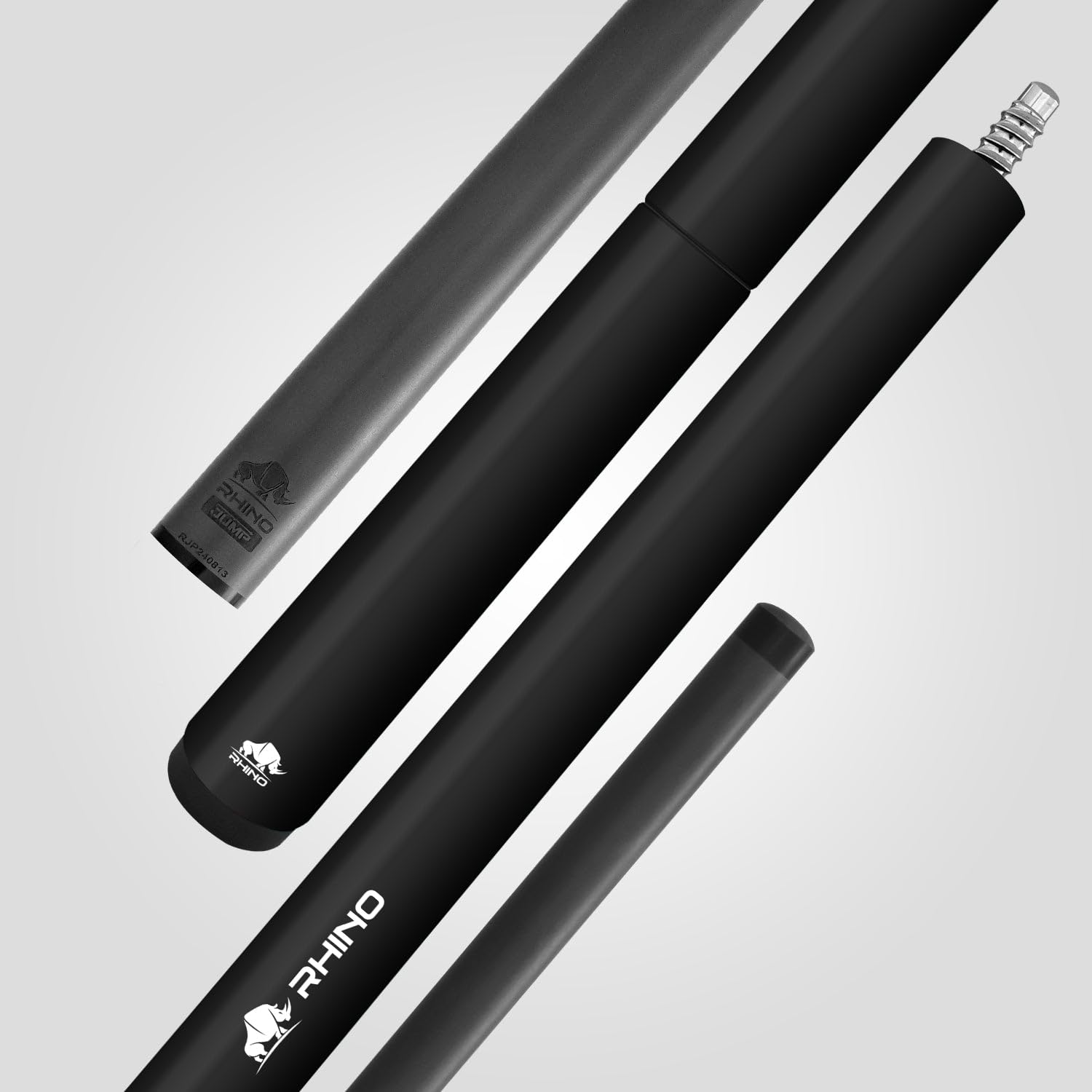 RHINO 3-Piece Jump Cue - Black - (3/8-8 Joint) - Carbon Fiber Shaft, 13.9mm Tip Diameter, Tip Finest Bakelite Material, Composite Butt