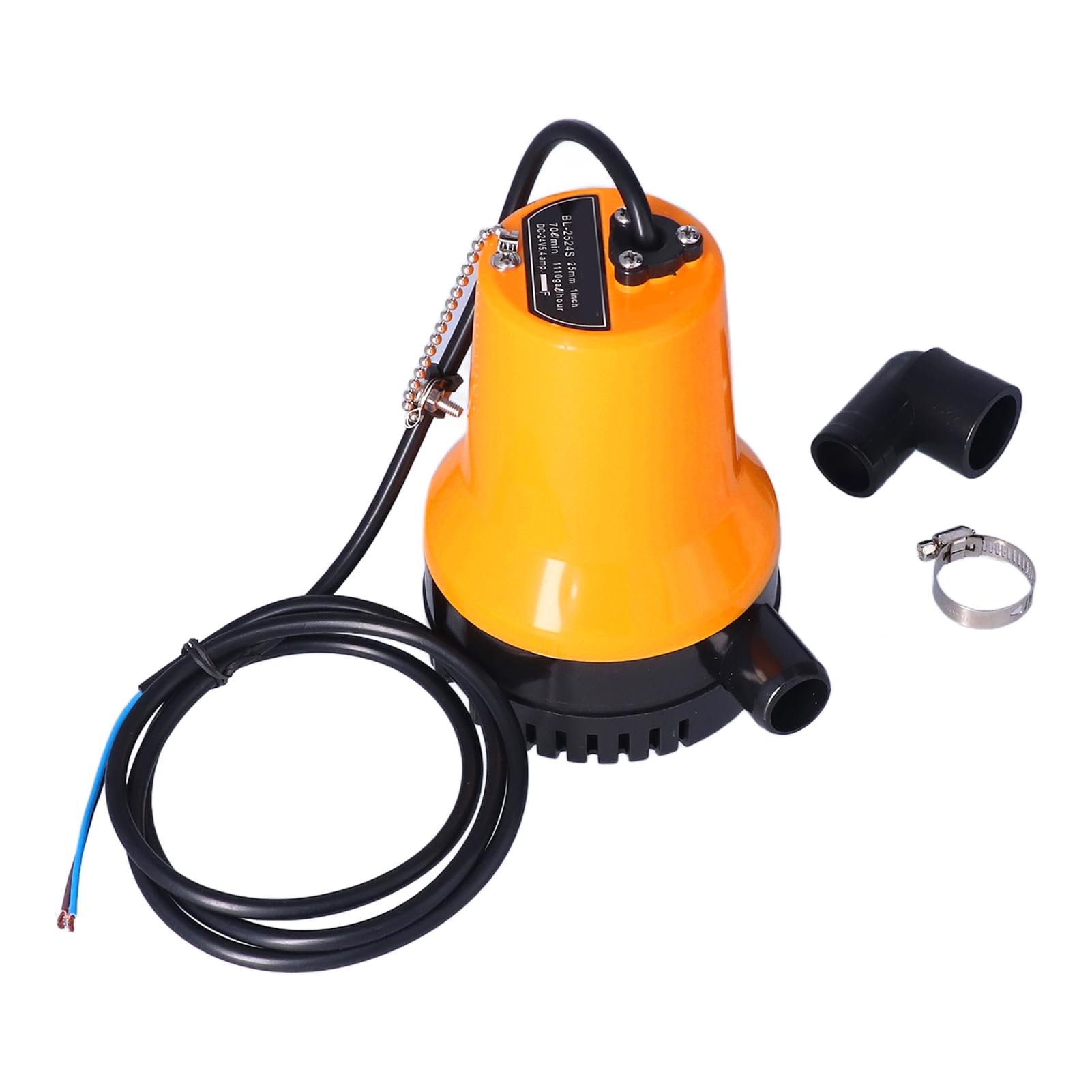 Keenso Bomba de Achique de 24 V Bomba de Agua Sumergible Eléctrica 60 W 7000 Rpm ABS Caucho Metálico 4,2 M3 H Salida de 25 Mm Elevación de 16,4 Pies para Barco Aspersor de Tierras de Cultivo de