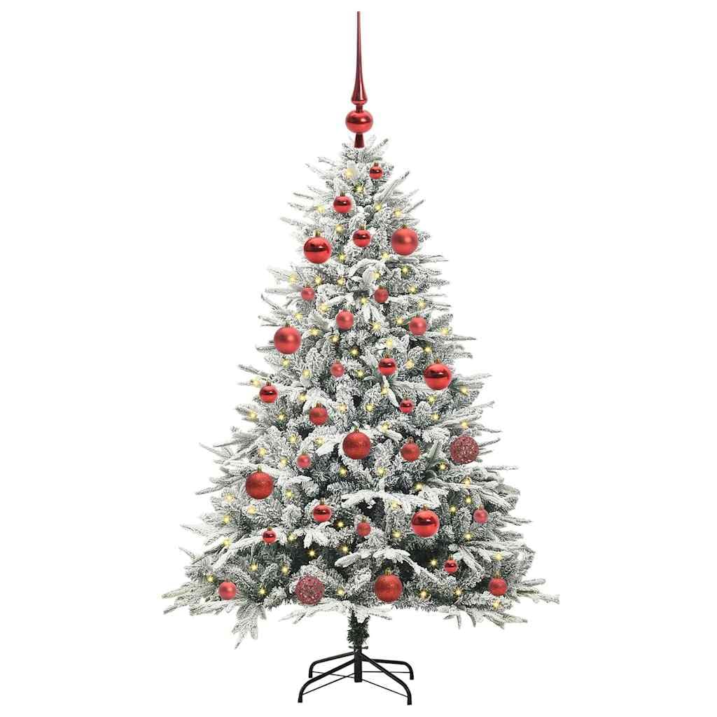 Árbol de Navidad artificial preiluminado con 150 luces LED de color blanco cálido, PVC/PE, cónico, con juego de bolas, para interior y exterior, color verde