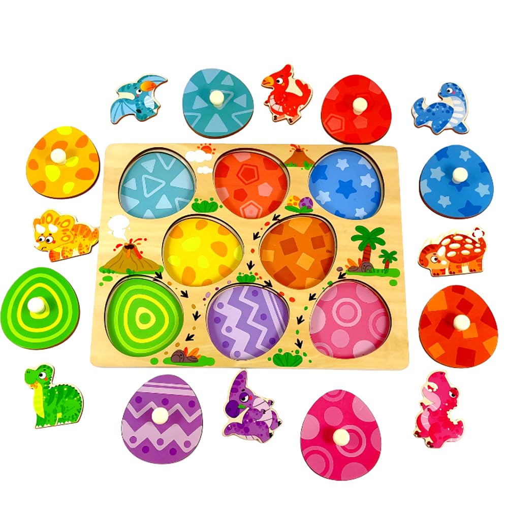 Dinosaurs Eggs Peg Puzzles Wooden, Montessori Dinosaur Puzzles, Sensory Dinosaur Eggs Jigsaw Study, Wooden Jigsaw Learning Educational Supply
