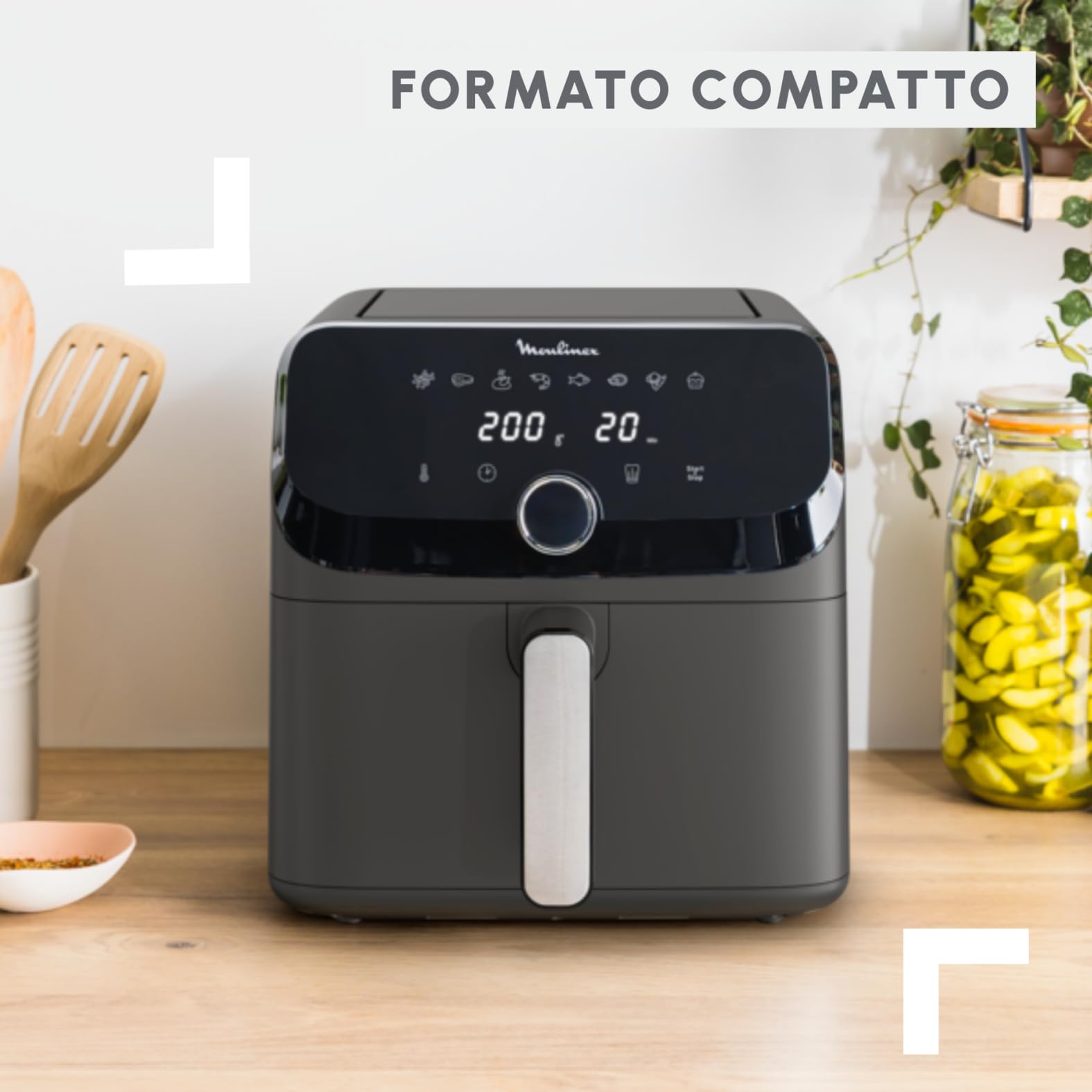 Moulinex Easy Fry Mega, Friggitrice ad Aria, Capacità Extra-Large 7.5 L, Fino a 8 Persone, 8 Programmi Preimpostati, Dimensioni Compatte, App con Ricette, Lavabile in Lavastoviglie, EZ855D