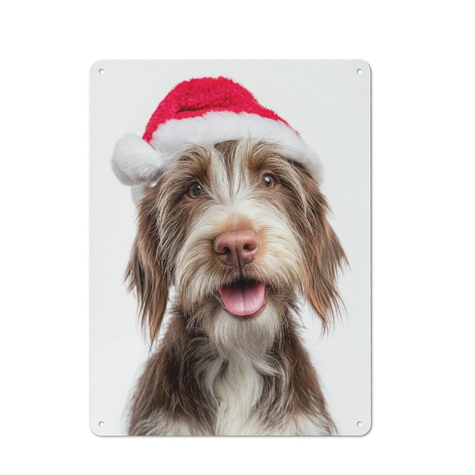 Junmoney Petit Basset Griffon Vendéen Dog With Santa H Metal Plaque 40X30cm With At Portrait For Hallway Wall, Rustic Decor, For Garage, Workshop And Man Cave Decoration