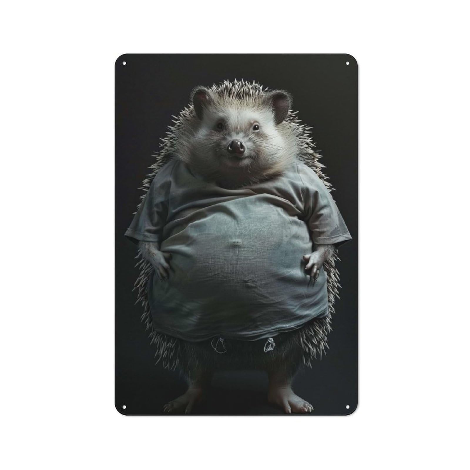 Junmoney Style-2 Loft Style Hedgehog Fat Decorative Metal Plaque 30X20cm, Studio Wall Art For Workspace, Cafe, Hallway Or Garage