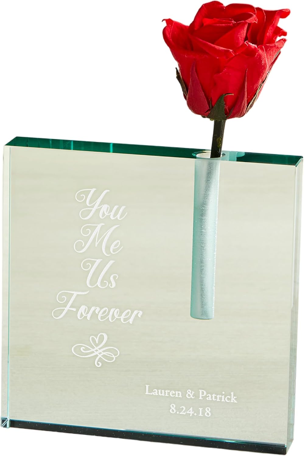 Magnificent Roses® Personalized Love Letter Bud Vase, Custom Engraved Crystal Bud Vase & Preserved Red Rose Gift Set - Engravable Heavyweight Glass, Perfect for Special Occasions