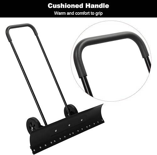 Miniatura 6 de TUFFIOM Pala empujadora de nieve para calzada con ruedas, 29 pulgadas de ancho, pala de quitanieves resistente, palas de nieve con ruedas para