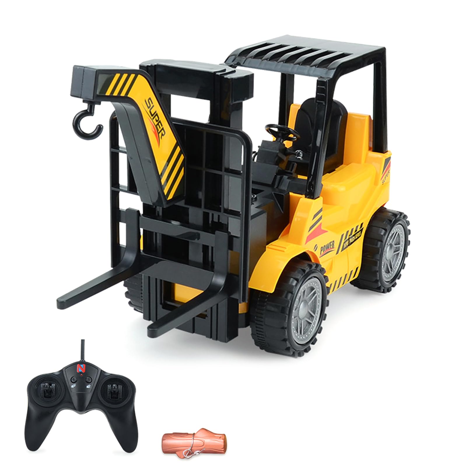 Remote Control Forklift, 6 Channel Electric Remote Control Forklift with Light, Battery & Charger, Construction Toy for Kids Boys