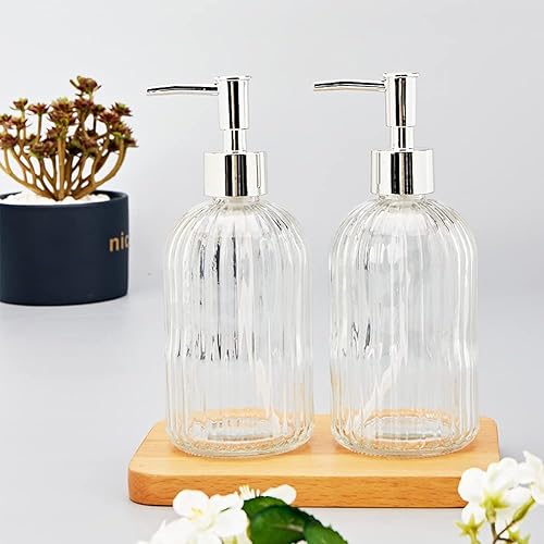 Miniatura 3 de Dispensador de jabón de manos de vidrio de 16 onzas para baño, dispensador de jabón de baño con bomba de presión fácil, dispensador de jabón de