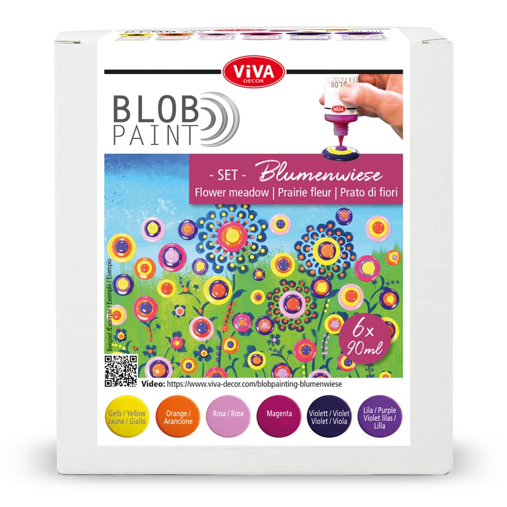 Viva Decor® Blob Paint Set (Flower Field, 6x3,04 Fl oz) ready-to-use blob painting colors - craft acrylic paint set - dot painting supplies - dotting