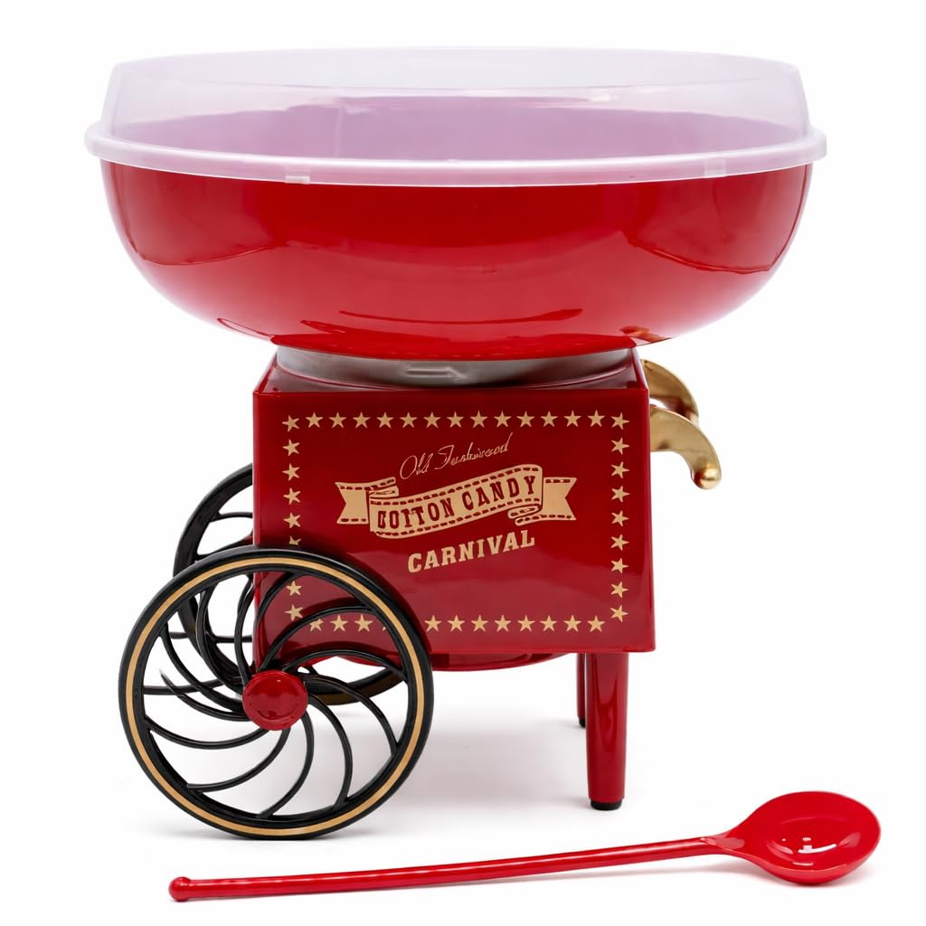 Marco Paul - Máquina de hilo dental para uso doméstico, máquina de hilo dental de caramelo con cuchara, estilo carnaval, máquina de algodón de azúcar retro para fiestas infantiles, cumpleaños y