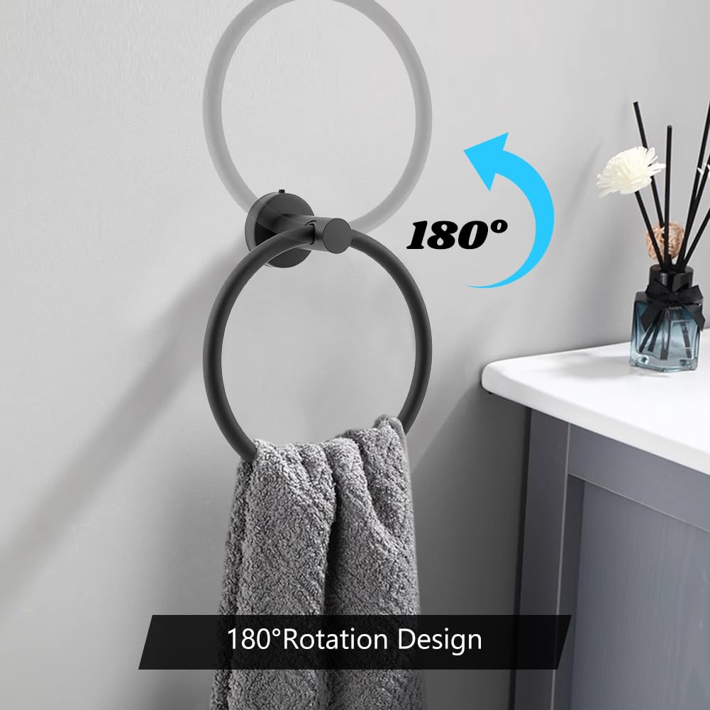 Toilet Roll Holder Towel Ring,2 Pcs Stainless Steel Bathroom Hardware Accessory Wall Mounted Toilet Paper Holder Matte Black Finish for Bathroom and Kitchen(COLOR:black) - Image 3