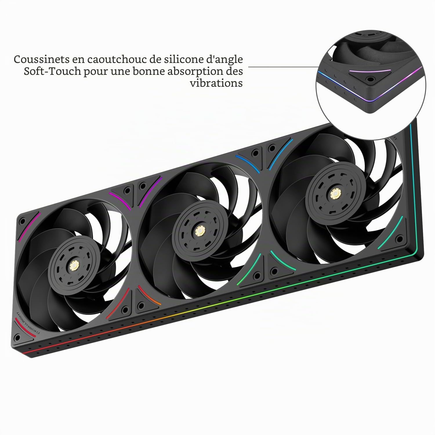 Thermalright TL-UB36R Lot de 3 ventilateurs de boîtier 120 mm PWM silencieux (≤ 27 dBA) avec pelle inversée, éclairage ARGB 5 V, refroidissement à eau, boîtier noir
