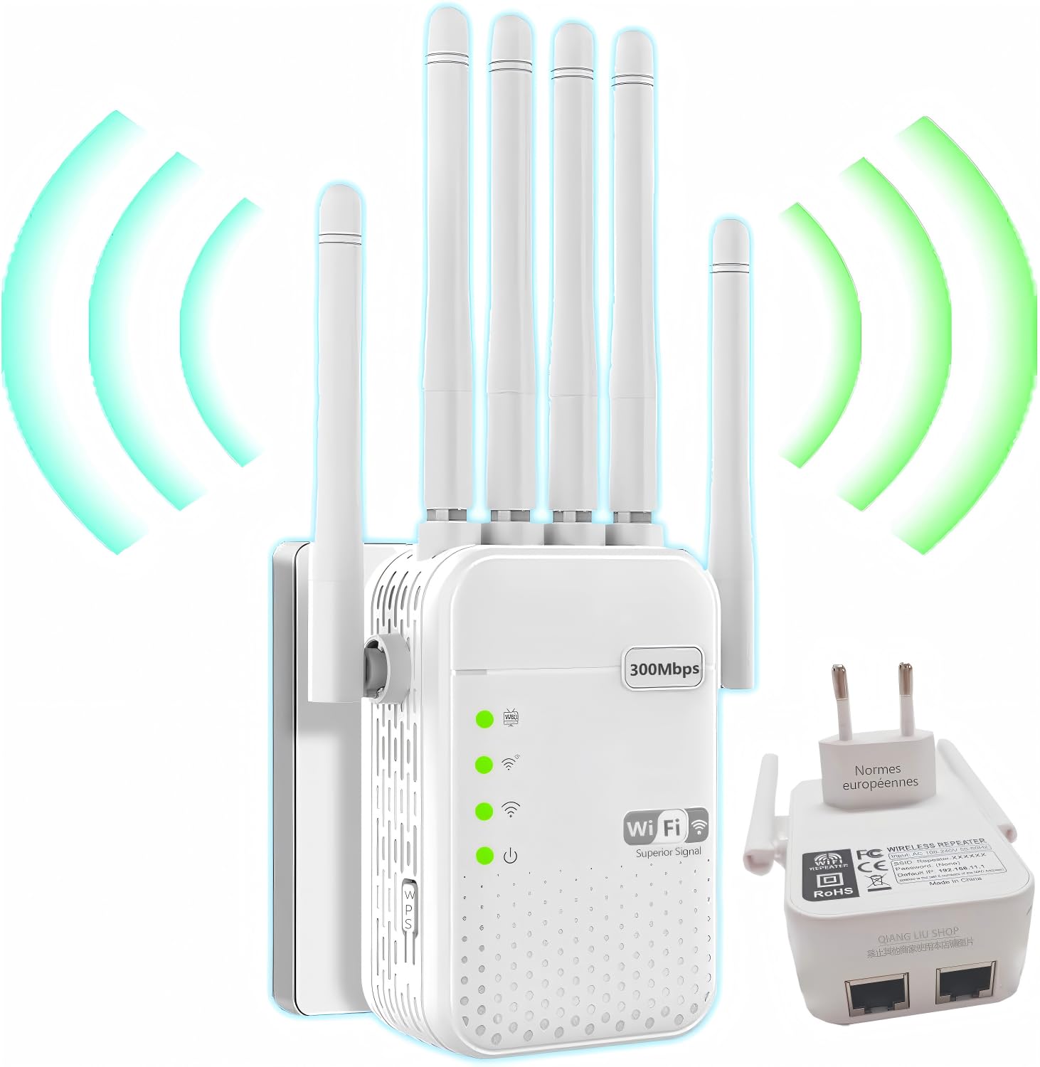 Repetidor WiFi,2026 Potente Amplificador WiFi,Amplificador señal WiFi,Repetidor WiFi Largo Alcance,6 Antenas,2 Puertos LAN,Cobertura de hasta 11800Sq.para Oficinas Y hogares