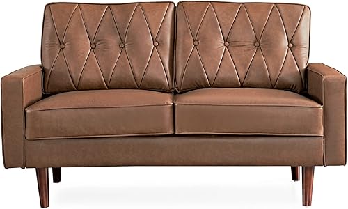 Miniatura 3 de US Pride Furniture Sofá biplaza de piel sintética de 575 pulgadas de ancho con patas cónicas redondas color marrón