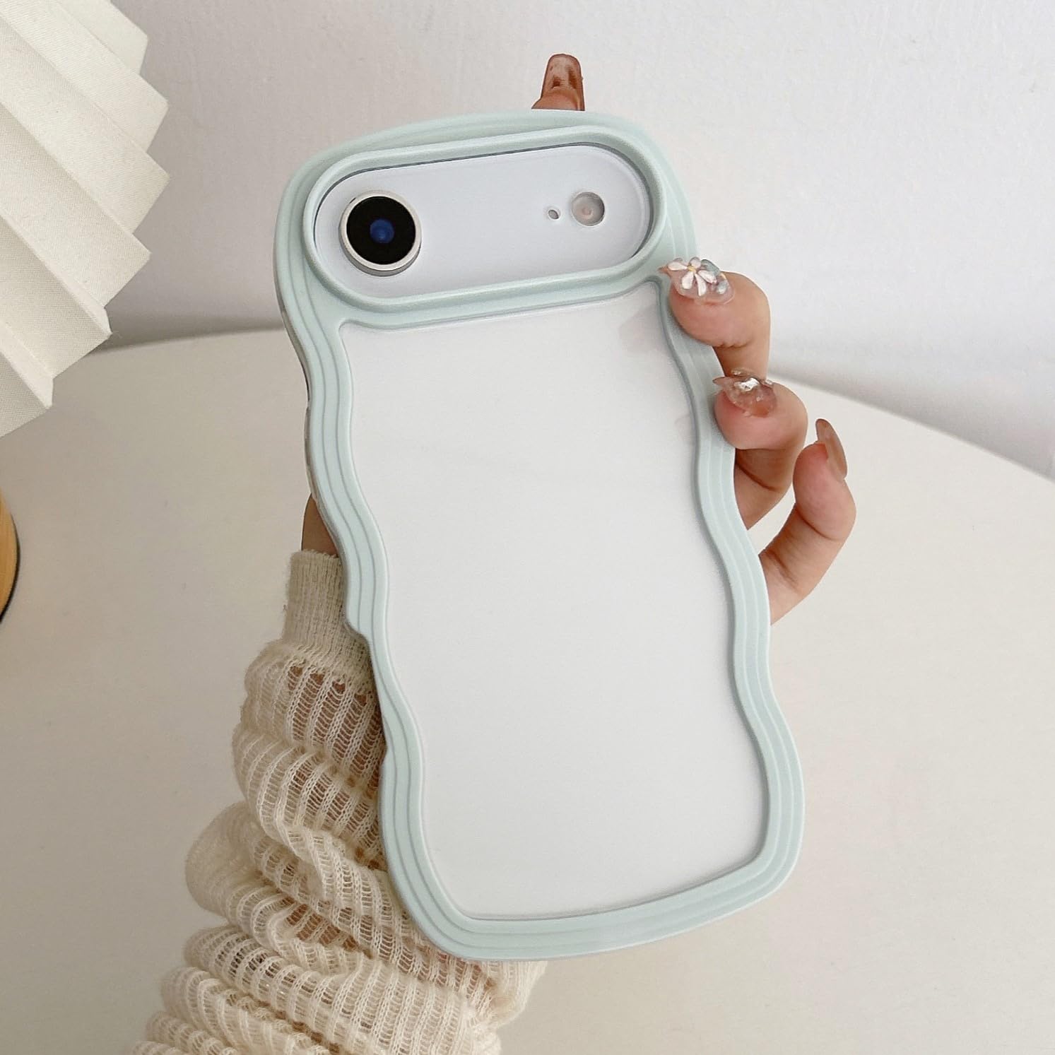 QLTYPRI Compatible with iPhone Air Case, Cute Curly Wave Frame Clear Case for Girls Women, Transparent Soft Silicone TPU Bumper Shockproof Protective Phone Cover for iPhone 17 Air - Light Blue