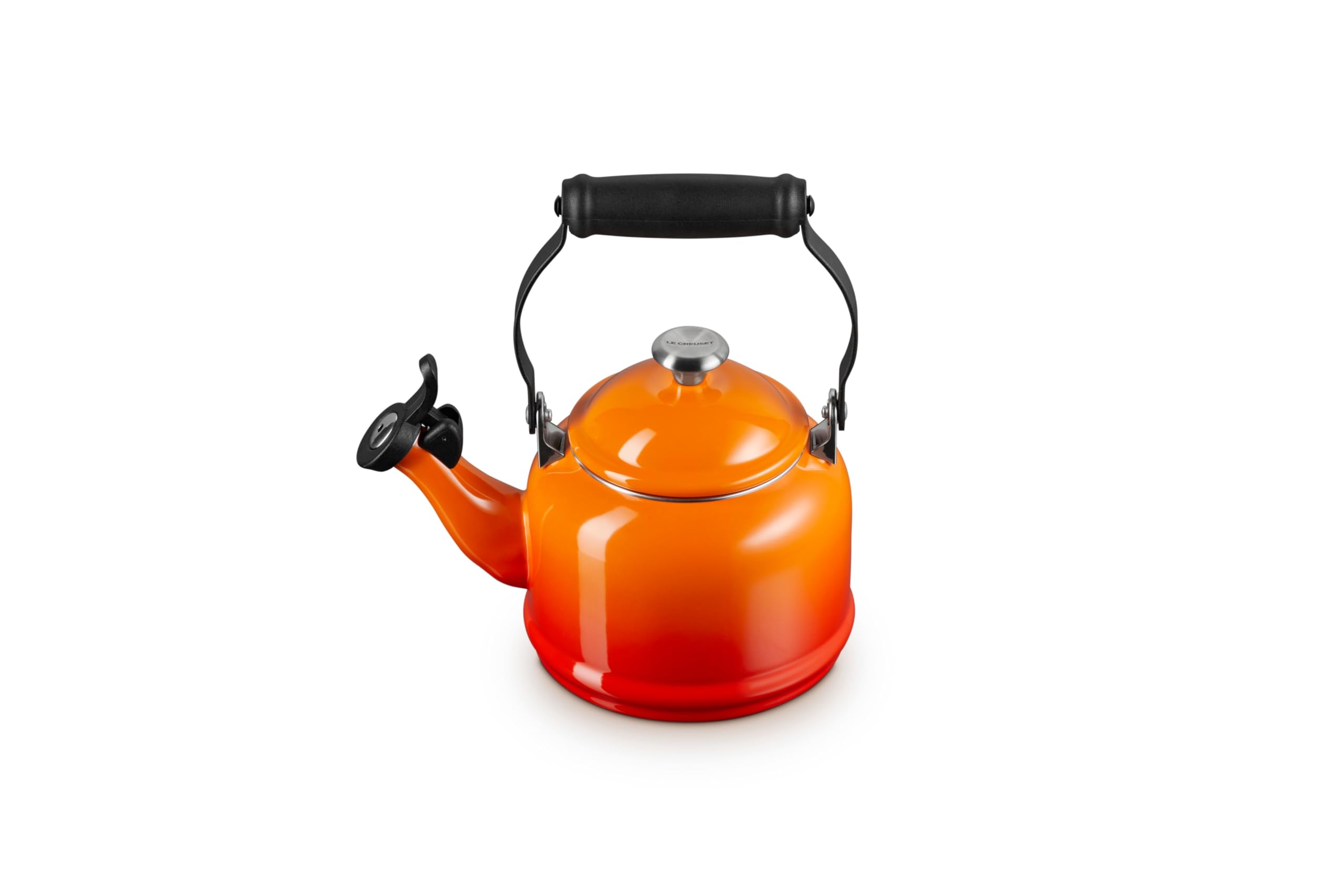 Enamel On Steel Demi Tea Kettle with Metal Finishes, 1.25 qt., Flame