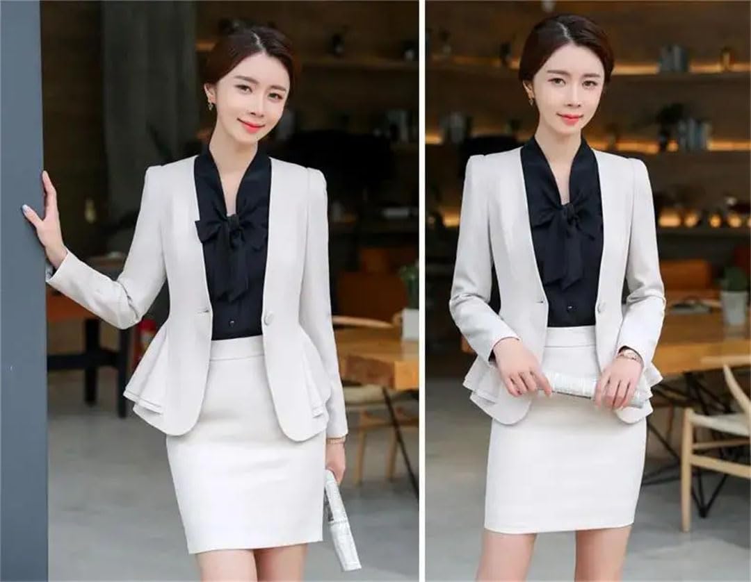 Blazer e gonna da donna in 2 pezzi da ufficio da donna con orlo a volant con bottone singolo blazer gonna tinta unita