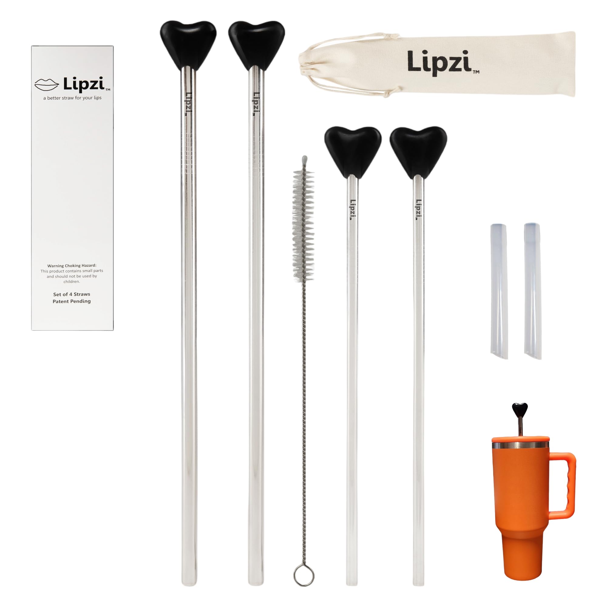 Lipzi - Cannuccia antirughe - Cannucce in acciaio inox antirughe, cannucce riutilizzabili con spazzola per la pulizia - Alternativa ecologica alla plastica - Spazzola per la pulizia inclusa -