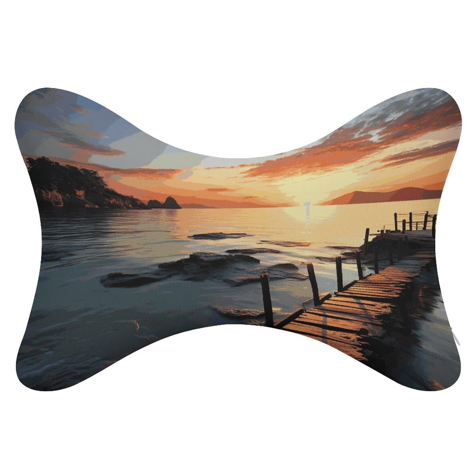 Adfgyerh Style Seascape Sunset Ocean Beach Pillow ，Memory Foam Pillow Core，Cushion,Provide Neck Support，Car Pillows For Travel Car Seats And Home Offices.