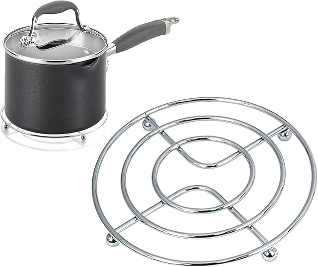 Cooling Rack Round Metal Trivets Holder Hot Pot Pan Cooking Stand Non-Stick Steaming Wire Rack for Kitchen Worktops Protector- Chrome