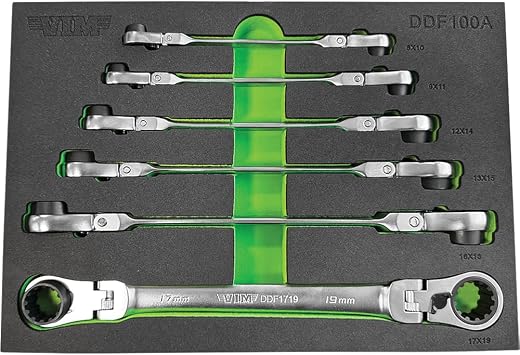 DDF100A 7 PC. DOUBLE DEEP SPLINE FLEX HEAD RATCHETING WRENCH SET - METRIC VIM-DDF100A