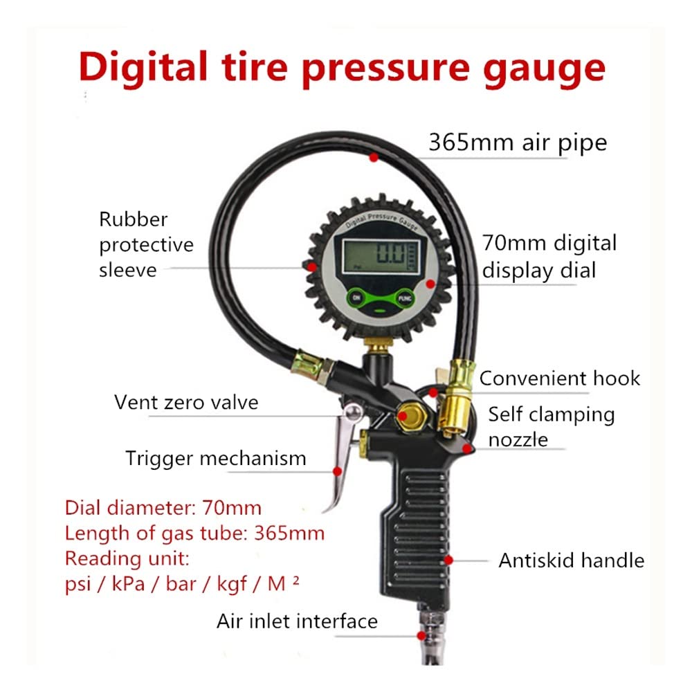 AGAATI Manometro Digitale per gonfiaggio della Pressione dell'Aria dei Pneumatici, monitoraggio dell'inflazione del Tester del Veicolo retroilluminato con Display LCD di precisione Professionale
