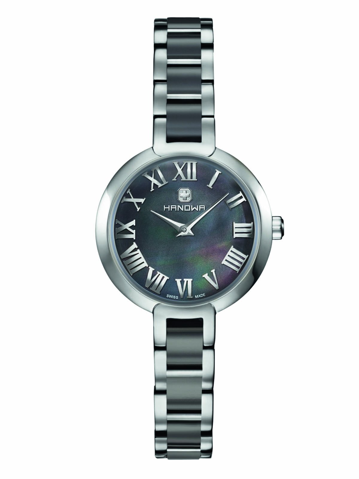 Hanowa Reloj de pulsera para mujer fabricado en Suiza, acero inoxidable, cerámica y acero negro, 16-7057.04.007