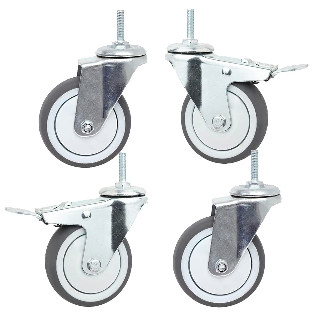 GBRJUYF Set of 4 Heavy Duty 75mm Rubber Swivel Casters with Brake, M8 x 25 Mount, 130kg Load Capacity - Perfect for Furniture Trolleys, Dollies & Equipment Mobility