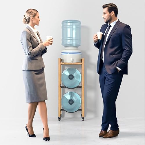 Miniatura 9 de Soporte para jarra de agua de 3 niveles y 5 galones con estante superior, 4 ruedas de metal o pies ajustables, soporte de piso dispensador de agua