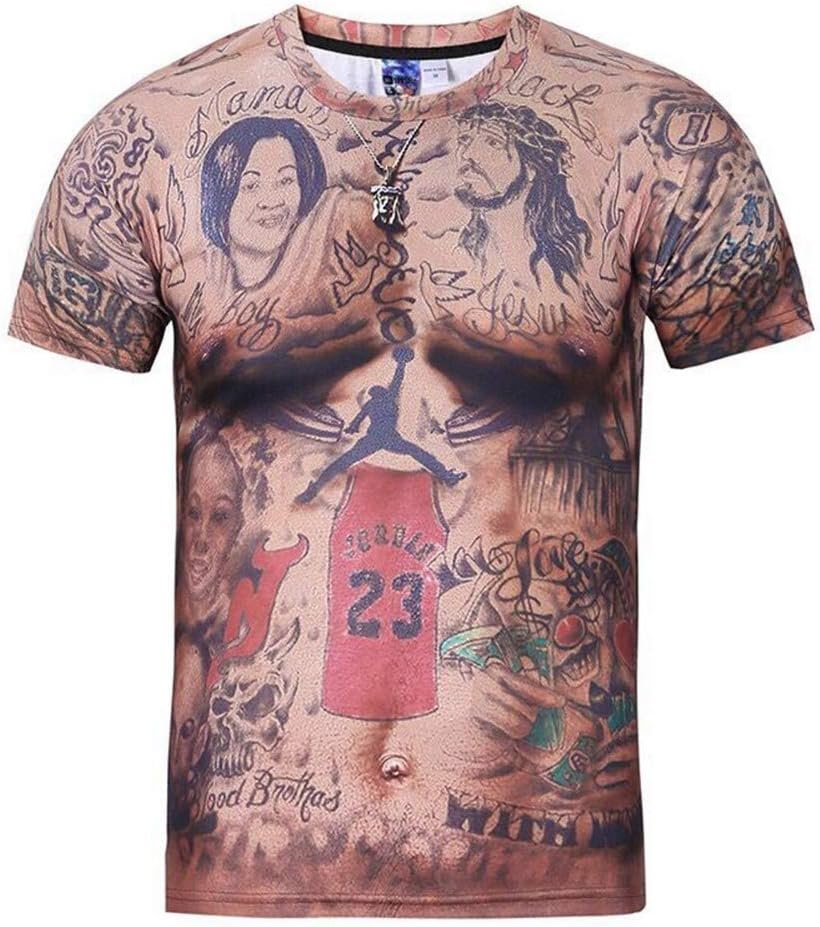 FHFHFHW T-Shirts 3D Printed Men's Semi-Naked T-Shirt with The Same Tattoo Short Sleeve