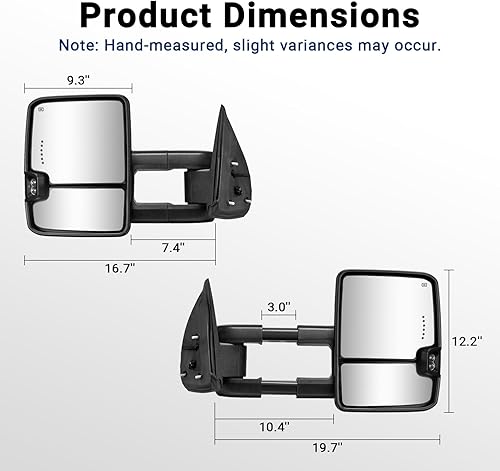 Miniatura 8 de HF Autoparts Espejos de remolque compatibles con Chevy Silverado 2003-2007, espejos de remolque GMC Sierra, par eléctrico calentado con luz de señal