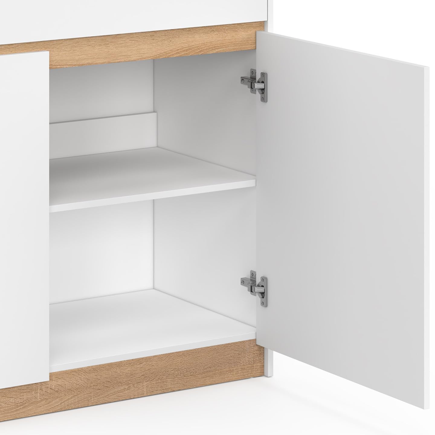 IDMarket - Ilot Central TOMI 130 cm 2 Personnes Double Plateau Bois Blanc avec Plan de Travail façon hêtre