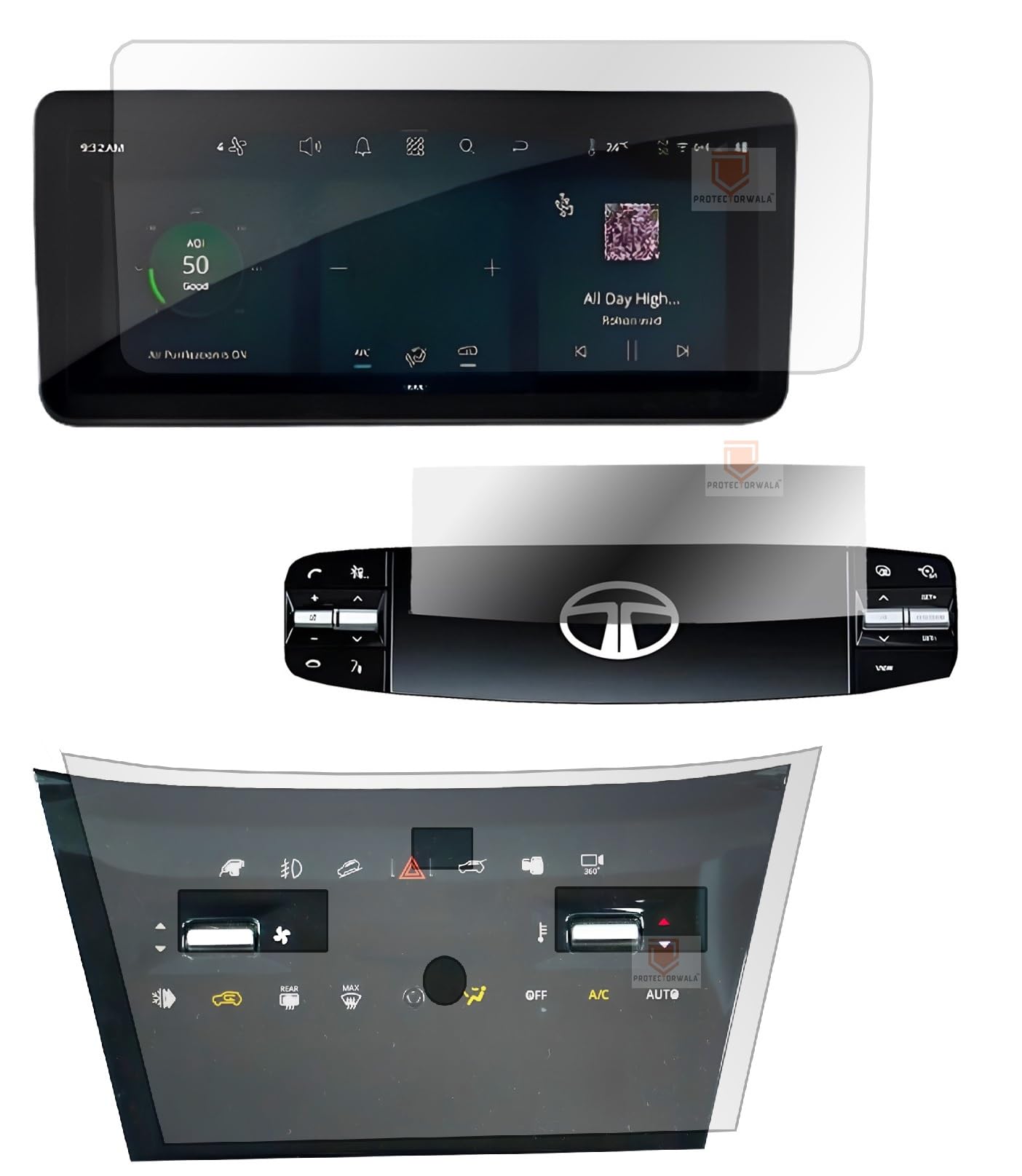 PACK OF 3 TATA NEXON 2023 FACELIFT CREATIVE PLUS FEARLESS S 10.25 INCH INFOTAINMENT (ROUND EDGES) + STEERING + AC PANEL Guard Protector Accessories Combo-image-38