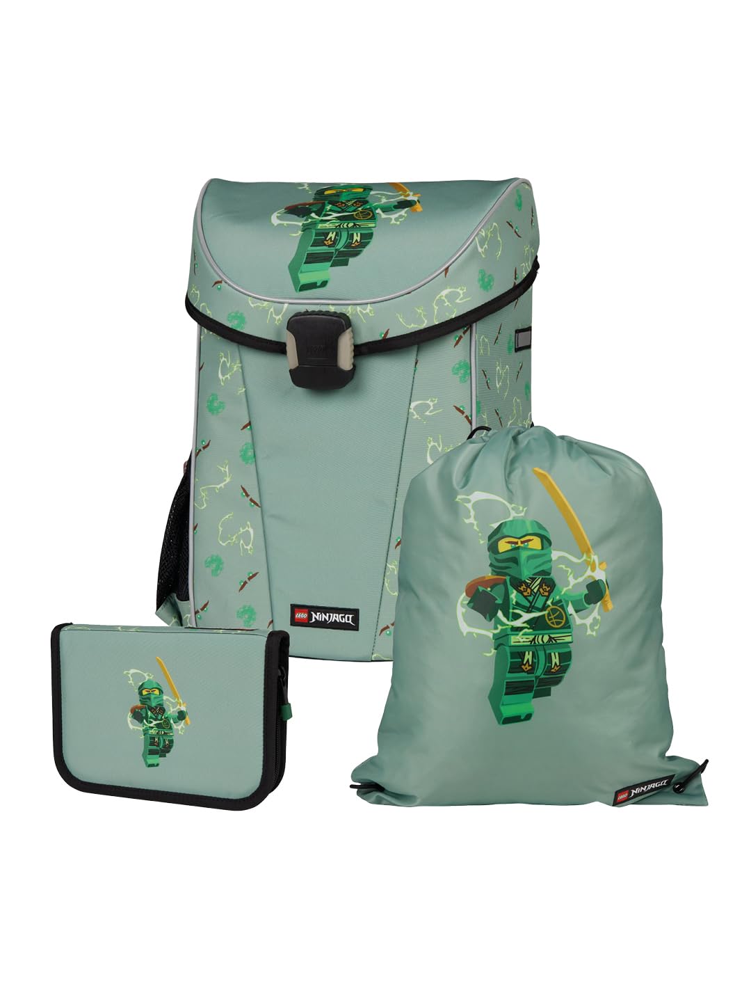 LEGO® NINJAGO® Schulranzen Jungen 1. Klasse Spinjitzu Master – 3-teiliges Easy Light Schulranzen Set mit Rucksack, Federmäppchen Junge & Turnbeutel – leicht & reflektierend