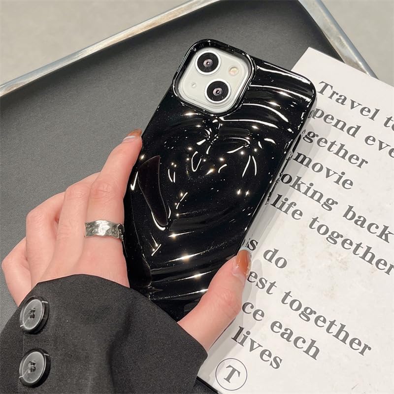 Amazon.co.jp: iPhone11用ケース ハート 立体 黒 韓国 水の波紋模様