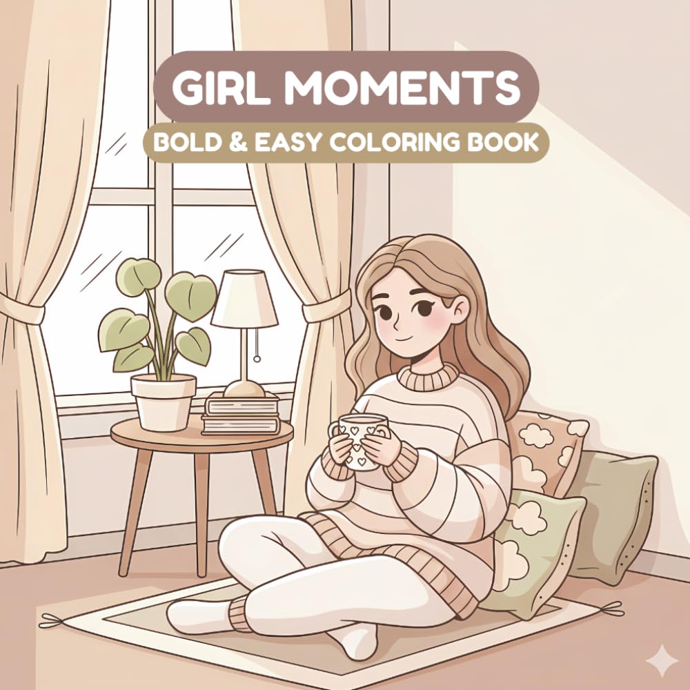 Bold and Easy Girl Moments Coloring Book: Simple and Aesthetic Cozy Scenes for Stress Relief, Relaxation, and Creative Fun (Bold Lines, Minimalist Design for teens and adults)