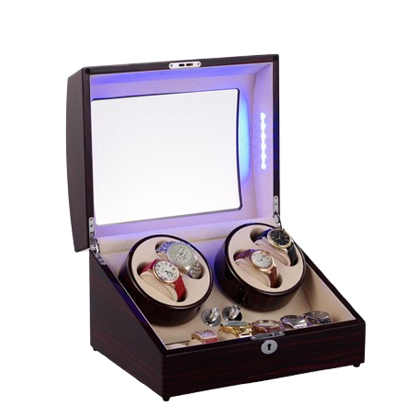 CGCSYZ Automatic Watch Winder Box 4 Watch Rotator And 6 Extra Storages,Lockable Automatic Winders With Super Quiet Motor,5 Rotating Modes,LED Backlight (4+6 Ebony+brown with light+5 gears)