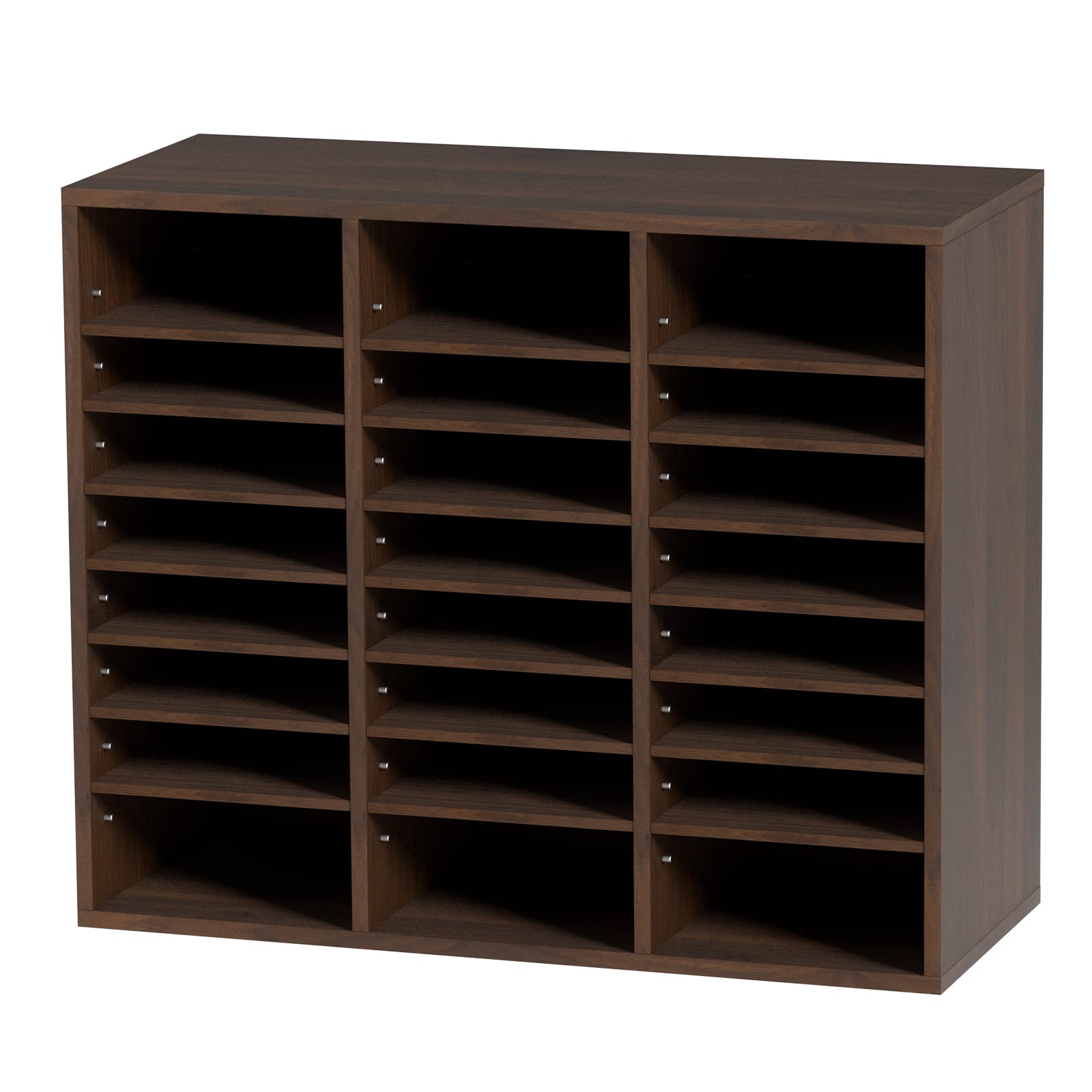 VEVOR Drewniany organizer na biurko, 74 x 30,5 x 62 cm, 24 przegródki, kosz na śmieci, płyta wiórowa, zdejmowany regał do przechowywania plików czasopism szkolnych, brązowy