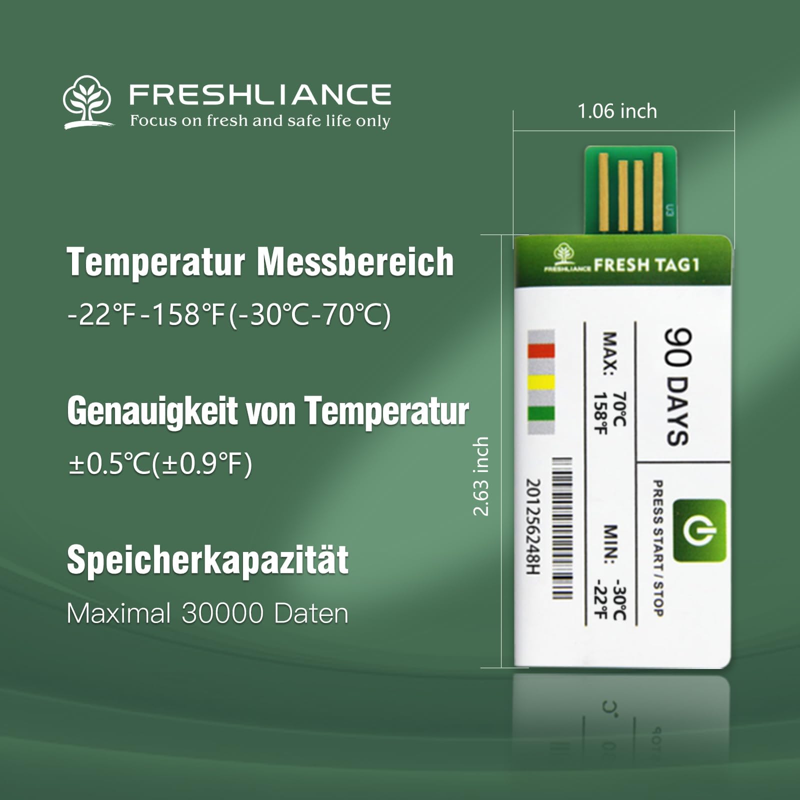 Fresh Tag 1 Freshliance Registratore di Temperatura USB 30000 Letture Alta Precisione 30 Giorni 10 Confezione