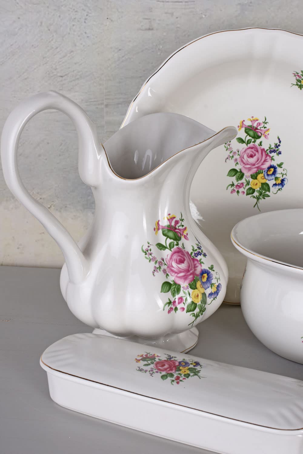 Waschset Antik Porzellan Badset Waschgeschirr Lavabo Waschschüssel Krug Seifenschale Rosa lup050 Palazzo Exklusiv